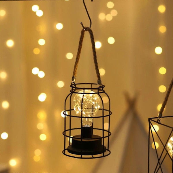Metall LED-lykta Batteridriven, Sladdlös Ljus med LED Edison-Stil Glödlampa. Perfekt för Bröllop, Fester, Uteplats, Evenemang för inomhus, skrivbordslampa