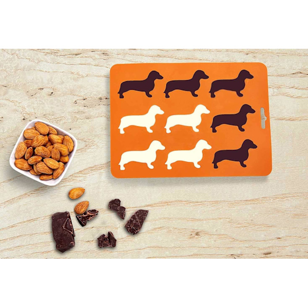 Dachshund-formet silikone isterningform og bakke
