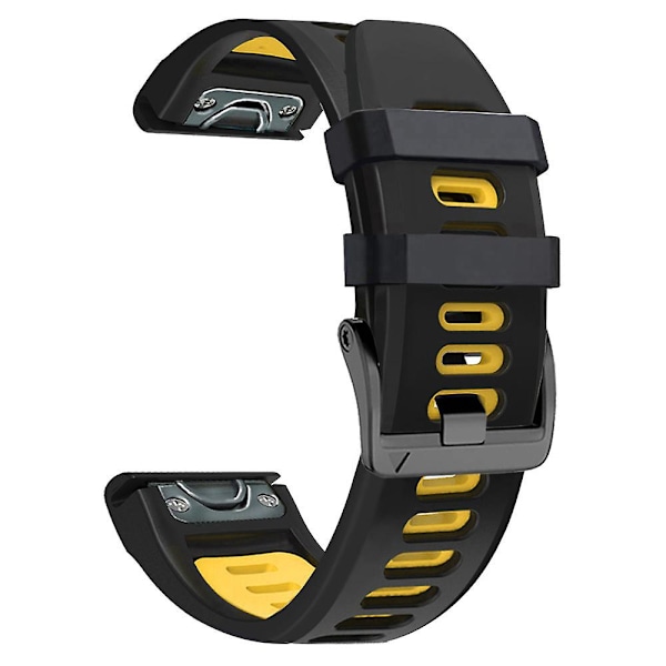 26mm Armbands för Garmin Tactix 7 Pro / Fenix 7x / 6x Pro / 5x Plus, Slätt Silikon Tvåfärgat Armband Black Yellow