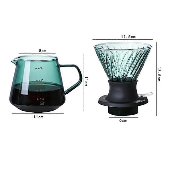 600ML Dripper Switch Glas V60 Hæld over Kaffemaskine V Form Dryp Kaffedrypper og Grøn