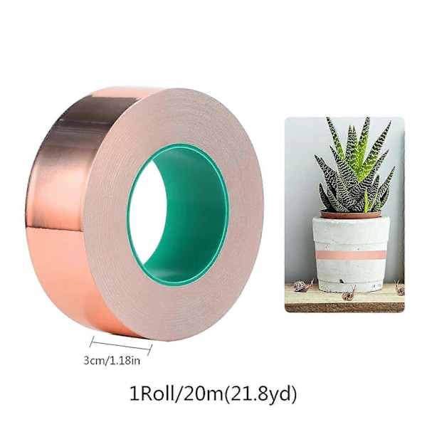 20 M Kobberfolie Tape, Snegleafvisende Kobberfolie Tape med Ledende Lim, 30 mm Bred