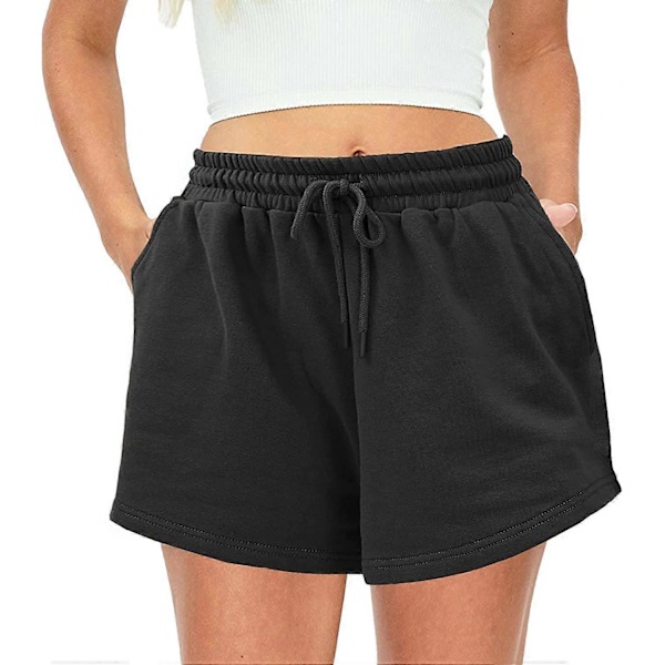 JWL-Dam Sommarshorts Enfärgade Bomull Bekväma Enkla Lediga Lösa Hipstertjejer Löpning Andningsbara All-match Streetwear Tonåringar Vida Ben Nederdel Black M