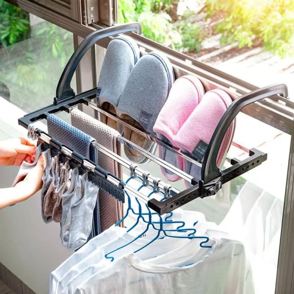 Sammenfoldelig tørrestativ til tøj i rustfrit stål Balkon Hænges på kølervindue til ophængning af tørt vådt tøj til vask (40X32 cm)