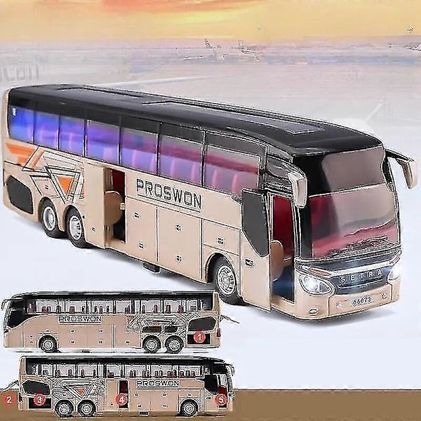 1/50 Setra Luksus Coach Bus Legetøjsbil Die-Cast Miniature Model Træk Tilbage Lyd & Lys Uddannelsesmæssig Samling Gave Til Drenge Børn Gold