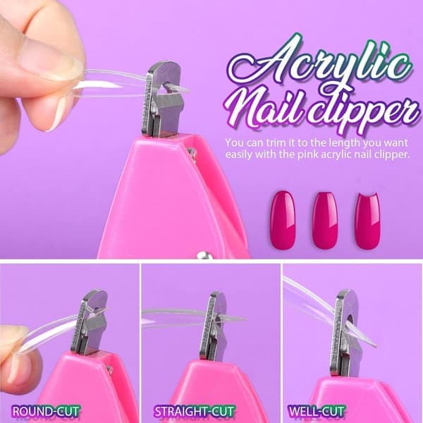 500-pack nageltippar, fransk akrylnagelset, kistformad halvtäckning