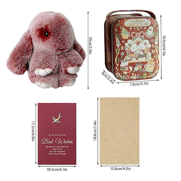 Handgjord Bunnylulu Nyckelring med Tennask och Presentkort - Mjuk Kanin Pompom Söta Nyckelringsberlocker för Kvinnor Flickor Julgåvor Frost Wine Red Adele Rose