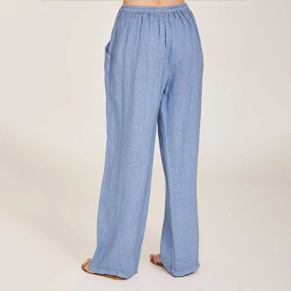 Dame Bukser Snøre Ensfarvede Bukser Med Lomme Light Blue 2XL