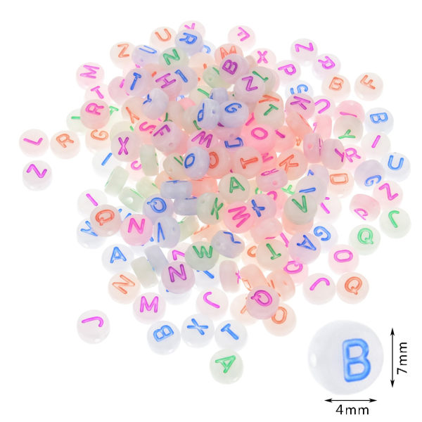 1000 st luminescerande akrylbokstavspärlor 7mm Glöd i mörkret Flerfärgad