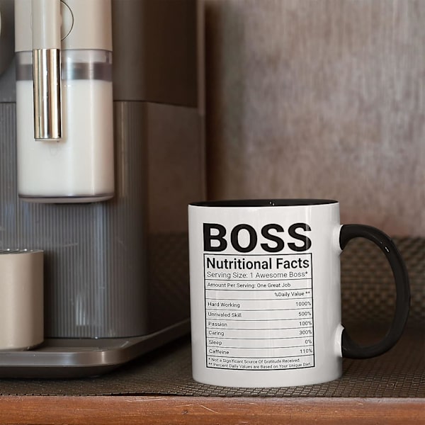 Boss-krus - Kontoret bursdagsgaver til sjef kvinner menn morsomme arbeidsgaver 1 sjef kaffekrus sjef dame kule gaver til sjefer sjef ernæringsfakta beste C