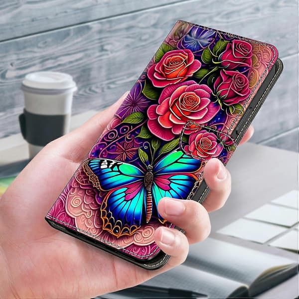 För iPhone 16 Fodral PU Läder Plånbok Telefonfodral med Ställ
