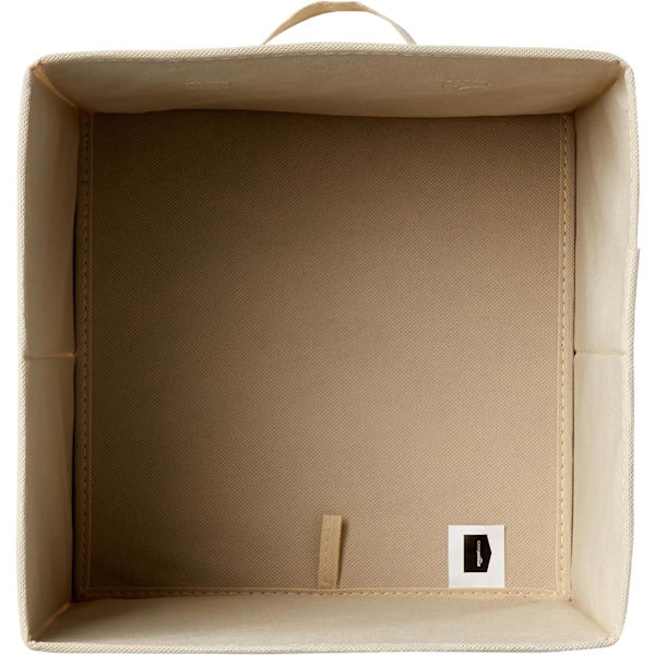 Sammenleggbar oppbevaringsboks/arrangør i stoff med håndtak, 6-pakning, ensfarget beige, 26,6 x 26,6 x 27,9 cm