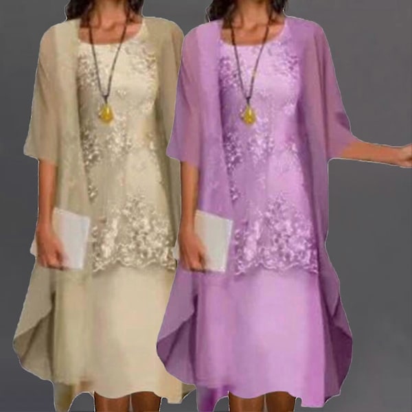 1 Set Vår Sommar Kontorsdam Cardigan Klänning Blommigt Tryck Stor Fåll Elegant Chiffon Klänningsset För Fest Yellow 4XL