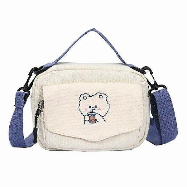 Dame Kawaii Canvas Skuldertasker Mini Tegneserie Print Mode Klud Lille Håndtaske Beige