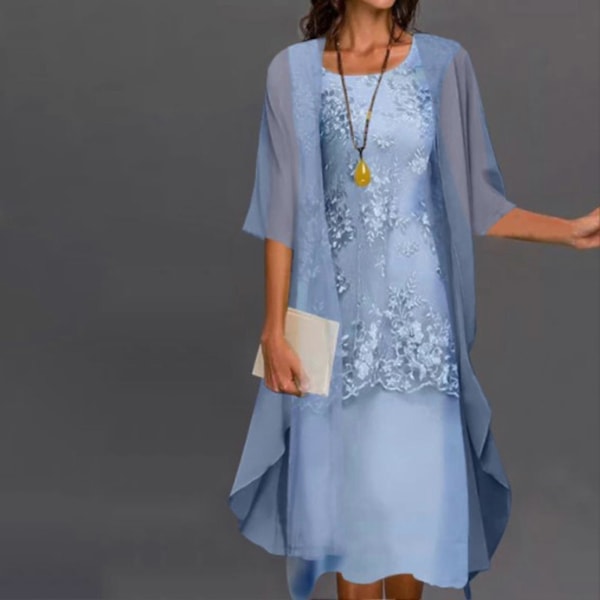 1 Set Vår Sommar Kontorsdam Cardigan Klänning Blommigt Tryck Stor Fåll Elegant Chiffon Klänningsset För Fest Light Green XL