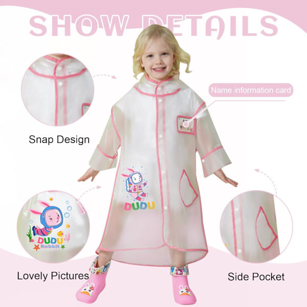 Pojkar Flickor Regn Poncho Transparent Huvad Regnkläder Söta Seriefigurer Lätt Utomhus Regnrock
