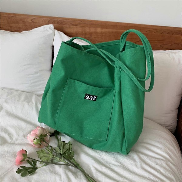 Grön Väska Mode Koreansk Damväska En Axel Stor Kapacitet Modetryck Shoppingväska Canvas Tote Väska