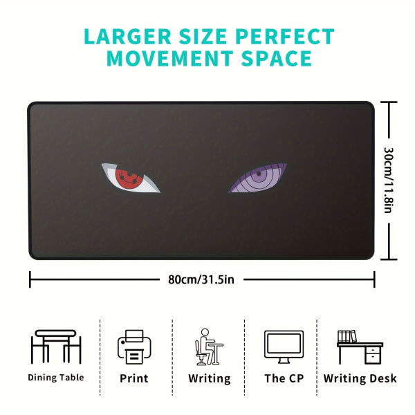 XL svart musmatta - 80,01 x 29,97 cm - Halkfri gummibas - Perfekt för kontor, spel och PC-användning! 31,5*11,8tum/800*300MM