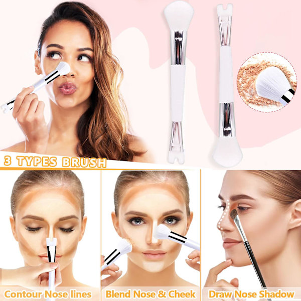 Dual-end Beauty Nose Brush U-formet sminkebørste for skulpturering og definering av nese kontur 2-i-1 presisjons nese kontur børste multifunksjonell