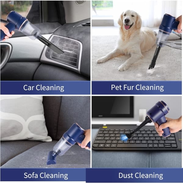 Käsikäyttöinen Langaton Imuri Auton Imurin USB-Lataus Kannettava Mini-Imuri Imu- ja Puhaltoiminnoilla 2 in 1 (Sininen)