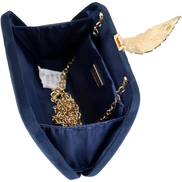 Clutch vesker for kvinner semsket skinn Party Evening Bag Metallic lukking Navy Blue