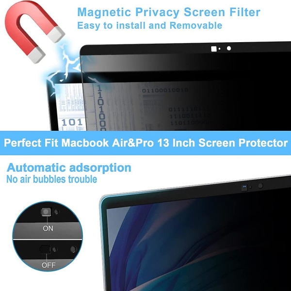 Anti-privacy skærmbeskytter, magnetisk aftagelig anti-blåt lys skærmbeskytter, kompatibel med Macbook (bemærk model ved bestilling)
