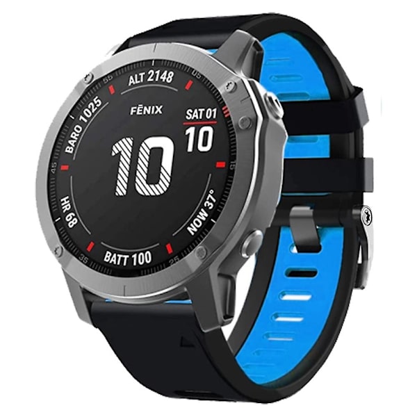 26mm Urrem til Garmin Tactix 7 Pro / Fenix 7x / 6x Pro / 5x Plus, Glat Silikon Dobbelt-farvet Håndledsrem Black Midnight Blue