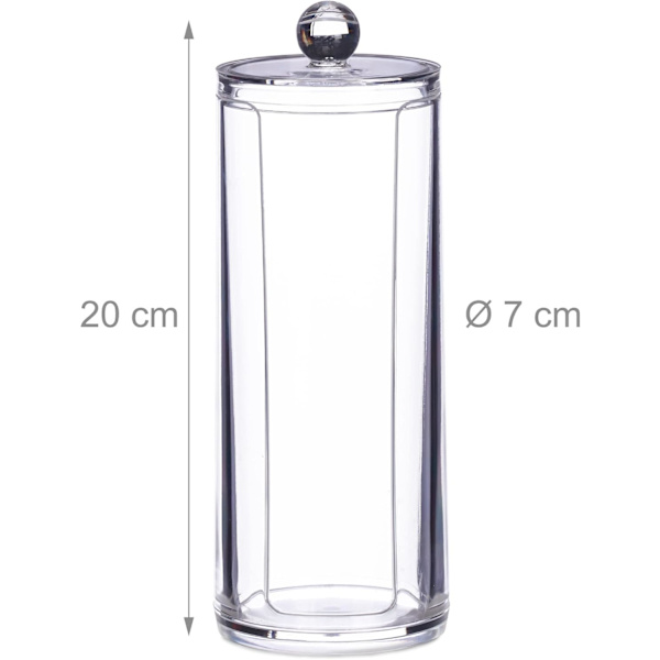 Bomuldsrondel Dispenser med låg, Plastik, Makeup, Opbevaring Badeværelse & Sminkebord, 20 x 7 cm, Transparent, polystyren
