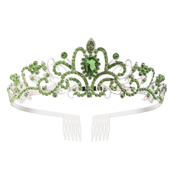 Krystal Rhinestone Krone Hårpynt Tiara Green