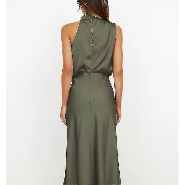 Sommerkjole i sateng for kvinner, uten ermer, plissert og lang Army green S