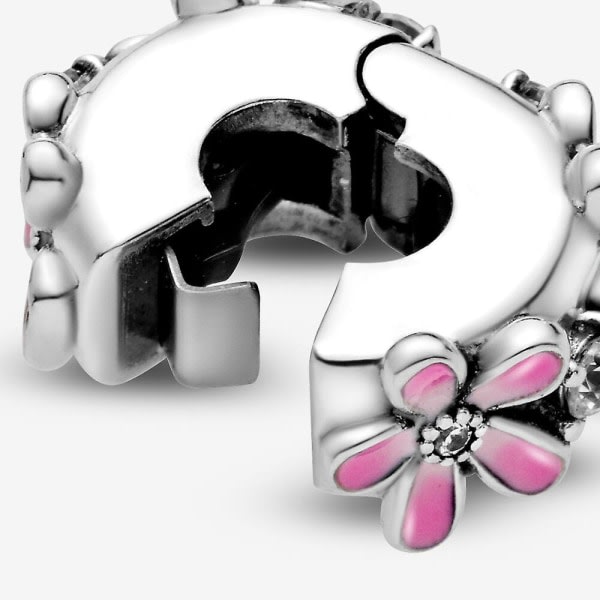 Ægte Pandora S925 Herre Dame Sterling Sølv Pink Daisy Clip Charm