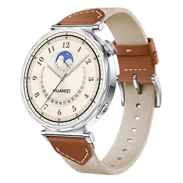 18MM Læder Nylon Rem Til Huawei Watch GT 5 Pro 42m GT 5 41mm GT 4 41mm GT 3 42mm Kvinder Komposit Multicolor Saddle Brown
