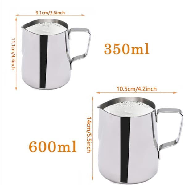Espressokander i rustfrit stål, mælkeskummer til espressomaskiner Cappuccino Latte Art Sølv, 350 ml