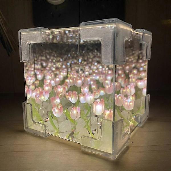 Tulipan Blomster Nattlys, Tulipan Speil Nattlampe Materialepakke, Speil Nattlys Gaver til Jenter, Par, Hjemmedekor Pink