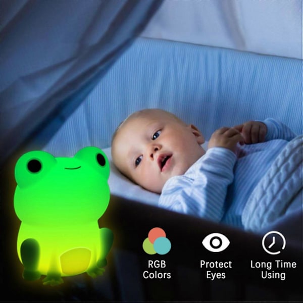 Sød Frø Godnat til Børn, Farveskiftende Blød Silikon Natlampe til Børneværelset, Dæmpbar Timer Genopladelig Farverig Babys Lys Værelse