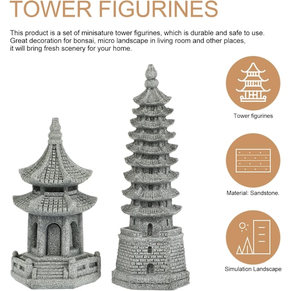 2 stk. Mini Pagode Statue Zen Miniature Pagode Hexagon Figurine DIY Mikro Landskab Fe Hjemmehave Dukkehus Ornamenter