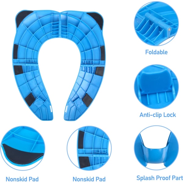 Resbarnstol för resor, bärbar toalettstol för barn, hopfällbar toalettstol för småbarn i ABS-material med 8 halkfria silikonkuddar och 1 bärväska