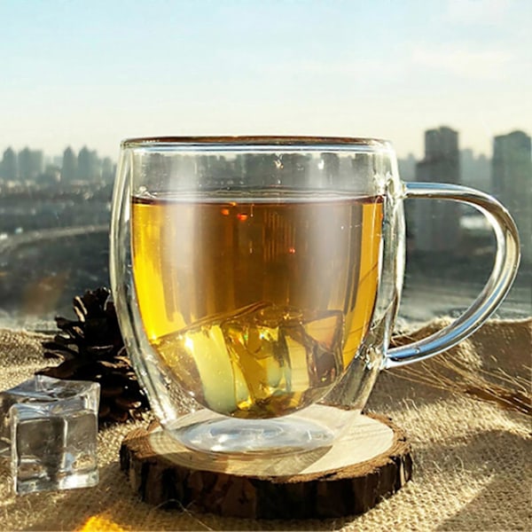 2 st Glas Kopp Dubbla Lager Återanvändbar Transparent Söt Dryck Kaffemugg för Hushåll 450ML