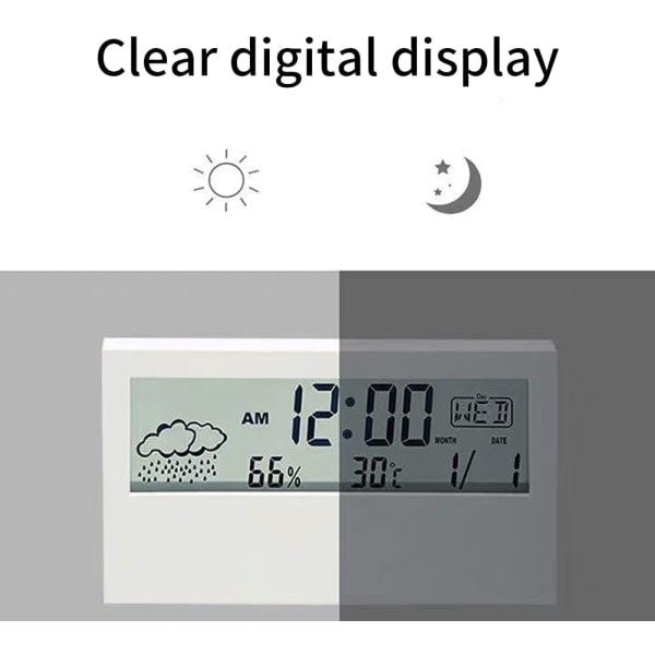 Innendørs digital klokke Termometer Vekkerklokke LCD Ukedag Lett å lese Kalenderpåminnelser Hjem Værovervåking