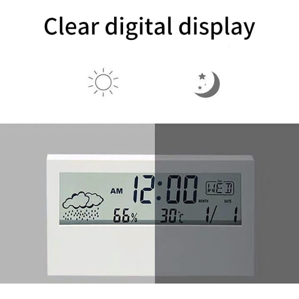 Inomhus digital klocka termometer väckarklocka LCD veckodag lättläst kalenderpåminnelser hemväderövervakning