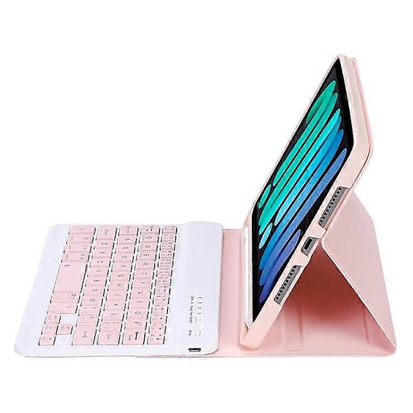 C06B Kompatibelt för iPad mini 6 (2021) Anti-Repskyddande Fodral med Bluetooth-Tangentbord Stötsäkert Ställ Läderfodral med Pe Pink