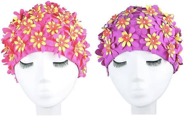 Badehætte Vintage Blomsterblad Retro Badehætte til Piger Kvinder