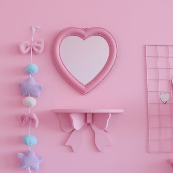 Sminkspegel för webbkändisar Dekorativ spegel Flickhjärta Stud Pink