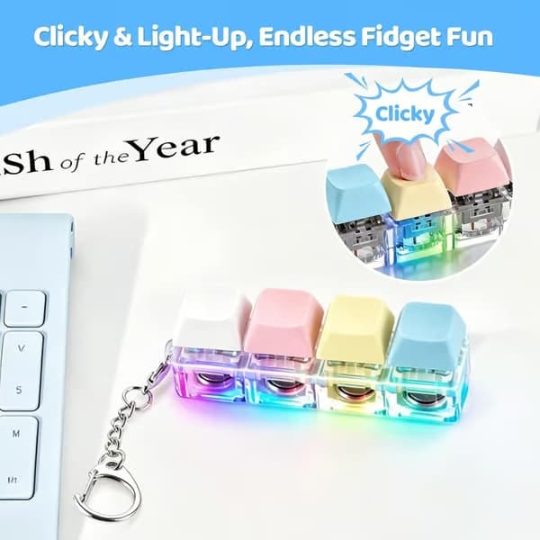 Näppäimistön Fidget-lelu LED-valolla Fidget-näppäimistön avaimenperä Stressilelu Puristuslelu Aistilelu lapsille A