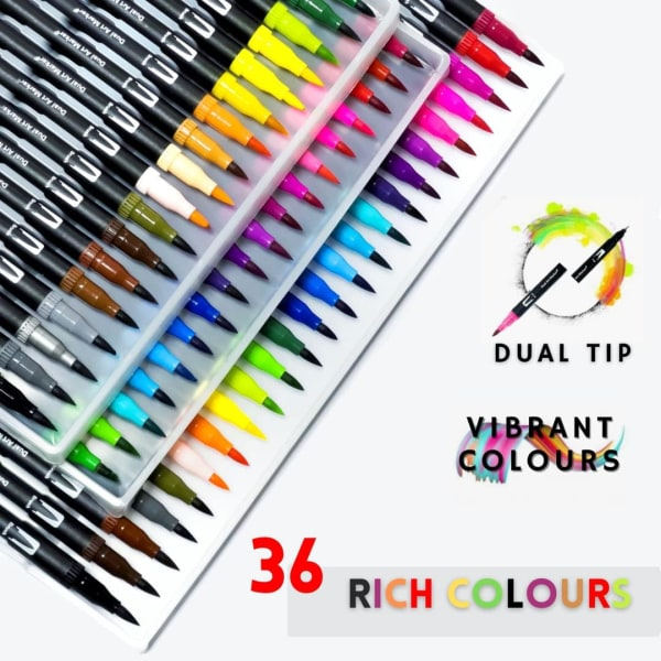 Färgpennor för vuxna Scherry Dual Tip Brush Pens Pack 36 Filtpennor Färgade Konstpennor för Vuxna Barn Kalligrafi Markörer Komisk Bokstäver