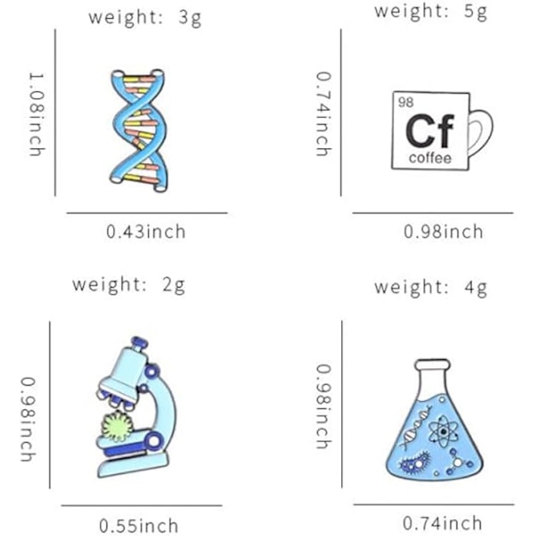 4 stk. Videnskabelige emaljenåle Mikroskop Bæger Molekylær Kemisk DNA Biologisk Eksperimentelt Værktøj Metal Brocher Badges til Rygsæk Taske