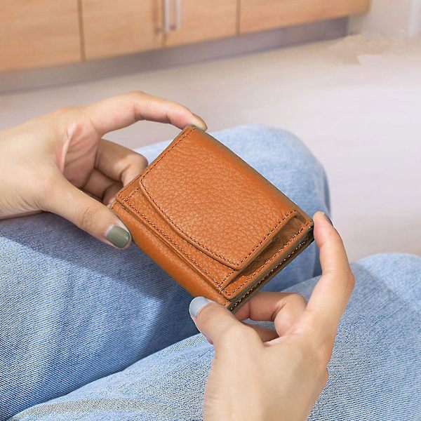 Premium-lompakot naisille - Pieni kolminkertainen luottokorttipidike nahkaisella taittuvalla kolikkotaskulla Orange