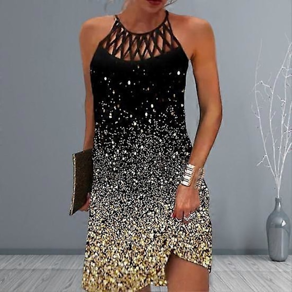 Mini Klänning Dam Halterneck Strand Pullover Chic Färgmatchande Sommarklänning Damkläder black XL