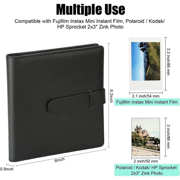 Fotoalbum med 256 lommer for Fujifilm Instax Mini LiPlay 11 90 70 50S 26 25 9 8+ 8 7S Instantkamera/Mini Link SP-1-skriver Black