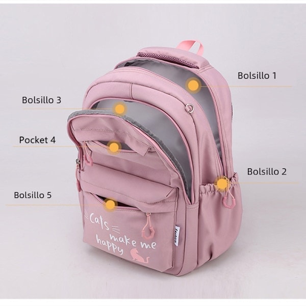 Fengdong Kawaii Skoleveske for Jenter Vanntett Nylonstoff med Materialforing FD-6292-1 Stor Skulderveske for Reise og Studenter Pink