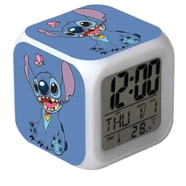 Stitch Disney Anime Väckarklocka Växande Led Färgförändrande Digital Ljus Pvc Söta Seriefigurer Lilo&stitch Leksaker för Barn Födelsedagspresent 21